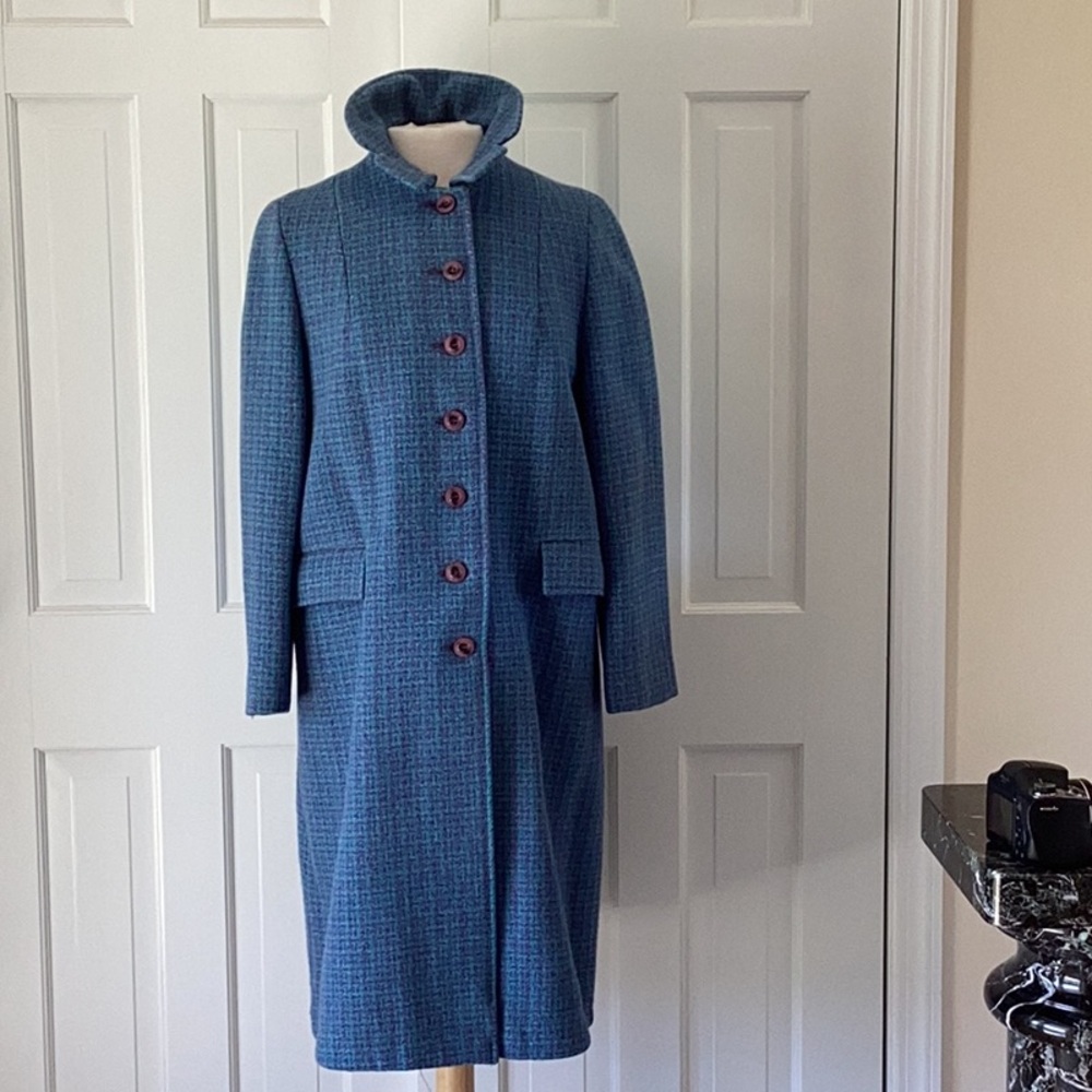 Harris Tweed Handwoven 100% Wool Coat. Elegant blue, purple and green.